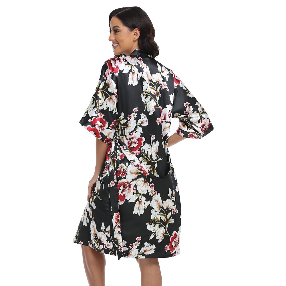7560 Satin Robes Set with Nightgown Silk Kimono Pajamas 2 Piece Sleepwear - Picture 4 of 4